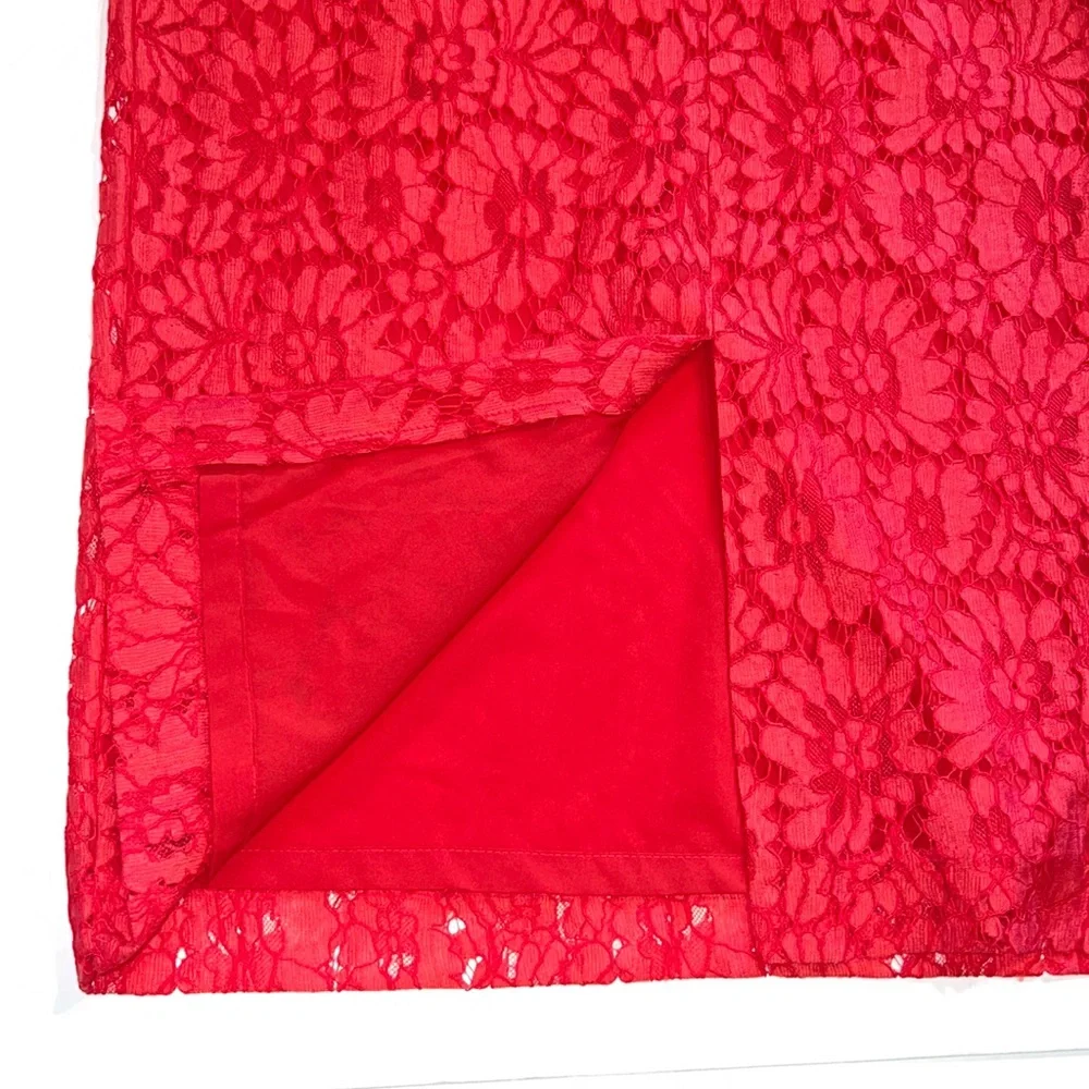 NWT Halogen 2 red bittersweet skirt lace overlay midi pencil back zipper